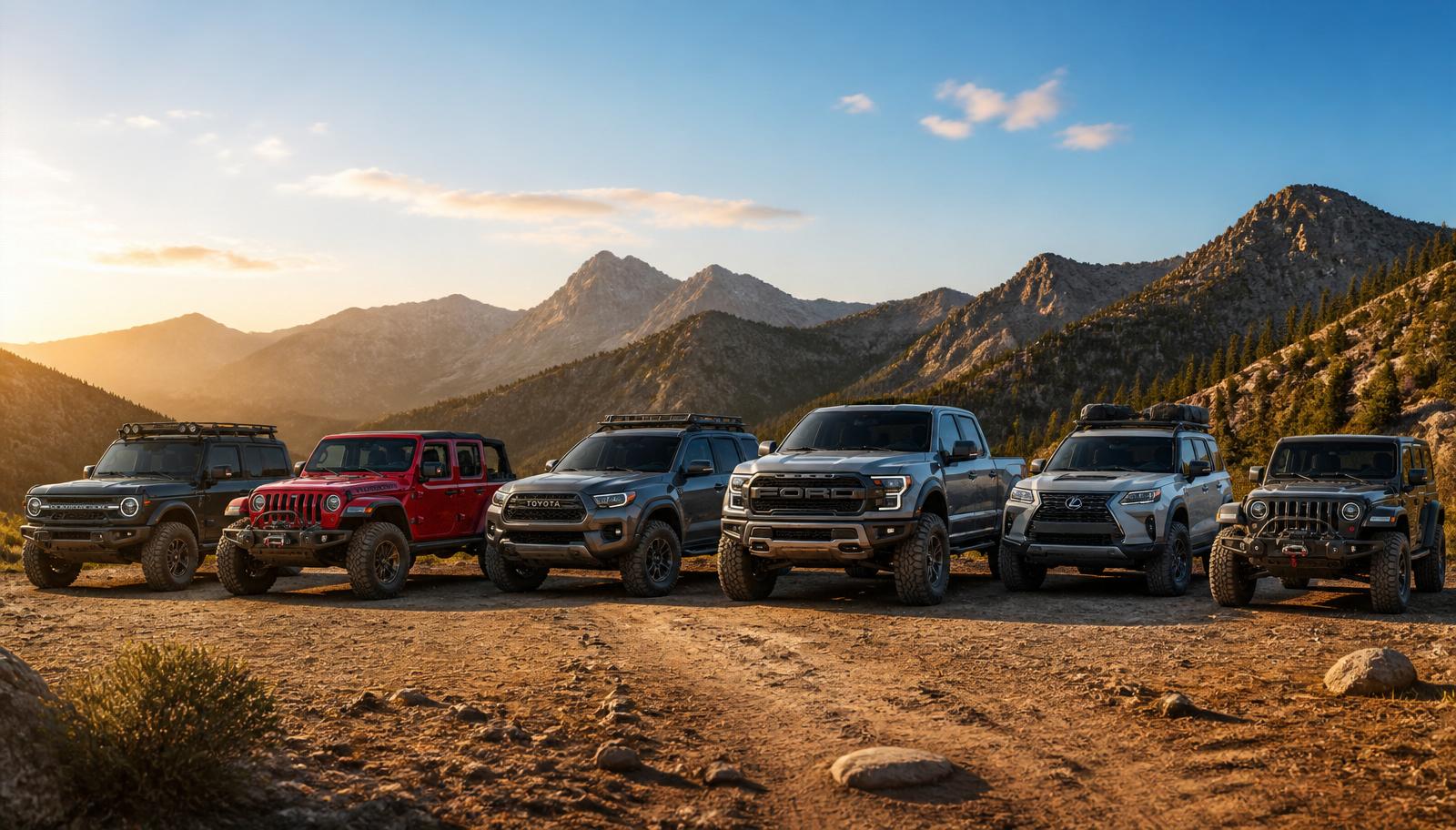 Lineup of off-road vehicles